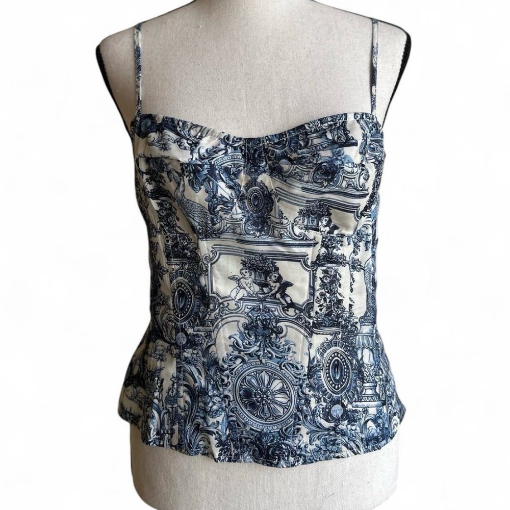 Blue and white corset top